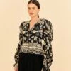 Farm Rio Black Graphic Floral Blouse -Farm Rio Fashion Store 308197 01