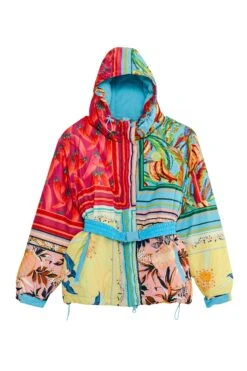 Farm Rio Mixed Scarves Ski Puffer Jacket -Farm Rio Fashion Store 308309 08