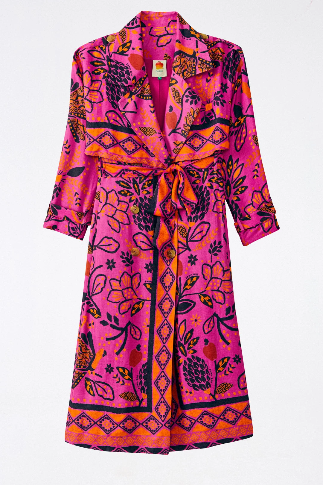 Farm Rio Pink Macaw ForestLenzing™ Ecovero™ Viscose Trench Coat 4 Farm Rio Pink Macaw ForestLenzing™ Ecovero™ Viscose Trench Coat - Image 2