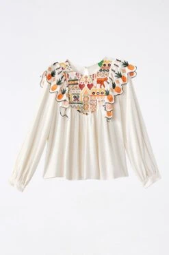 Farm Rio White Embroidered Fall Leaf Blouse -Farm Rio Fashion Store 309103 06