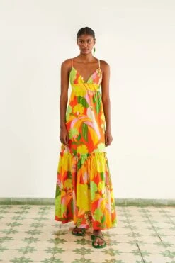 Farm Rio Red Neon Floral Maxi Dress -Farm Rio Fashion Store 309157 03
