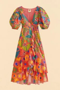 Farm Rio Coral Mixed Graphic Macaws Puff Sleeve Midi Dress 11 Farm Rio Coral Mixed Graphic Macaws Puff Sleeve Midi Dress -Farm Rio Fashion Store 309162 05