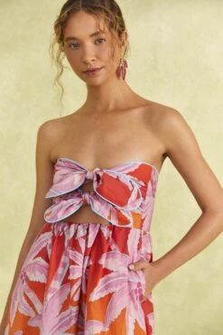 Farm Rio Red Coconut Tree Organic Cotton Midi Dress -Farm Rio Fashion Store 309180 03