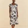 Farm Rio Off-White Graphic Leaves Midi Dress -Farm Rio Fashion Store 309181 01