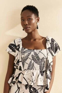 Farm Rio Off-White Graphic Leaves Midi Dress -Farm Rio Fashion Store 309181 04