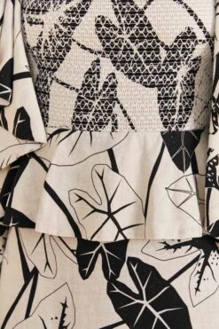Farm Rio Off-White Graphic Leaves Midi Dress -Farm Rio Fashion Store 309181 05