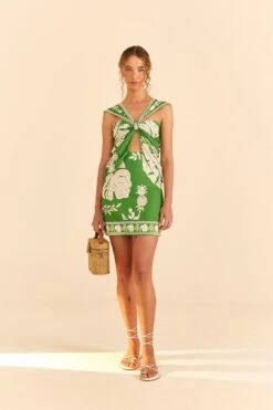 Farm Rio Green Lace Monsteras Mini Dress