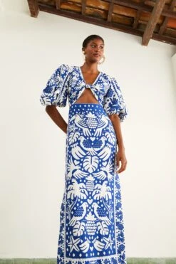 Farm Rio Navy Blue Jungle Scarf Midi Dress 11 Farm Rio Navy Blue Jungle Scarf Midi Dress -Farm Rio Fashion Store 309189 03