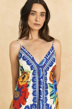 Farm Rio Off-White Flower Tapestry Organic Cotton Mini Dress -Farm Rio Fashion Store 309199 03