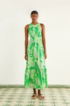 Farm Rio Green Dewdrop Floral Midi Dress