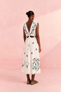 Farm Rio Cross Stitch Toucan Embroidered Midi Dress -Farm Rio Fashion Store 309233 03