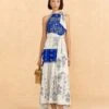 Farm Rio Navy Blue Embroidered Jungle Scarf Maxi Dress -Farm Rio Fashion Store 309237 01