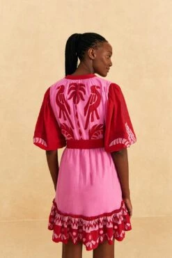 Farm Rio Red Jungle Scarf Cutwork Mini Dress -Farm Rio Fashion Store 309239 04