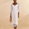 Farm Rio Off-White Guipure Midi Dress -Farm Rio Fashion Store 309243 02
