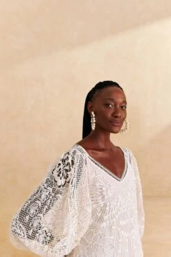 Farm Rio Off-White Guipure Midi Dress -Farm Rio Fashion Store 309243 03