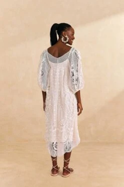Farm Rio Off-White Guipure Midi Dress -Farm Rio Fashion Store 309243 042
