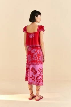 Farm Rio Red Palm Tree Richelieu Midi Skirt -Farm Rio Fashion Store 309245 04