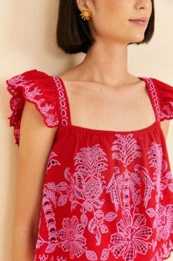 Farm Rio Red Palm Tree Richelieu Blouse -Farm Rio Fashion Store 309247 03