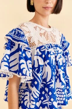 Farm Rio Navy Blue Jungle Scarf Blouse -Farm Rio Fashion Store 309249 03