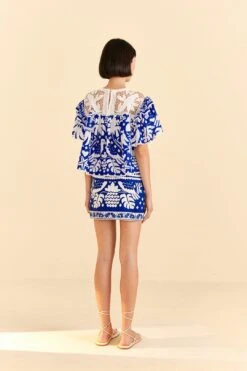 Farm Rio Navy Blue Jungle Scarf Blouse -Farm Rio Fashion Store 309249 04