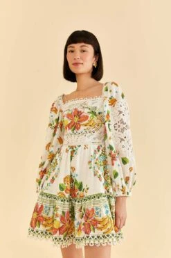 New Arrival 9 Farm Rio Off-White Tropical Romance Scarf Mini Dress