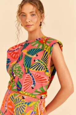 Farm Rio Coral Graphic Macaws Organic Cotton T-Shirt -Farm Rio Fashion Store 309282 03