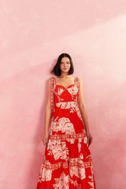 Farm Rio Red Lace Monsteras Midi Dress -Farm Rio Fashion Store 309287 02
