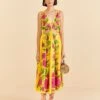 Farm Rio Yellow Romantic Garden Midi Dress -Farm Rio Fashion Store 309298 01