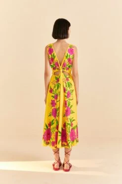 Farm Rio Yellow Romantic Garden Midi Dress -Farm Rio Fashion Store 309298 04