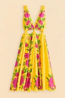 Farm Rio Yellow Romantic Garden Midi Dress -Farm Rio Fashion Store 309298 06