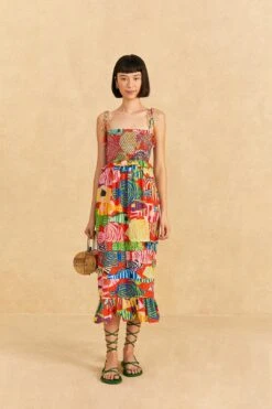 Farm Rio Red Striped Fishes Midi Dress -Farm Rio Fashion Store 309299 02