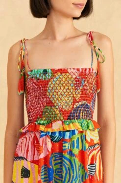 Farm Rio Red Striped Fishes Midi Dress -Farm Rio Fashion Store 309299 03