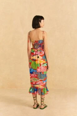 Farm Rio Red Striped Fishes Midi Dress -Farm Rio Fashion Store 309299 04