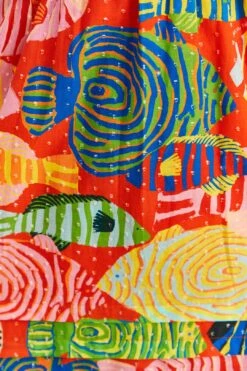 Farm Rio Red Striped Fishes Midi Dress -Farm Rio Fashion Store 309299 05