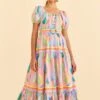 Farm Rio Pink Pastel Leaves Maxi Dress -Farm Rio Fashion Store 309308 01