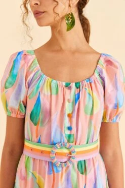 Farm Rio Pink Pastel Leaves Maxi Dress -Farm Rio Fashion Store 309308 03