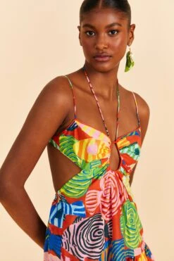 Farm Rio Red Striped Fishes Mini Dress -Farm Rio Fashion Store 309320 02