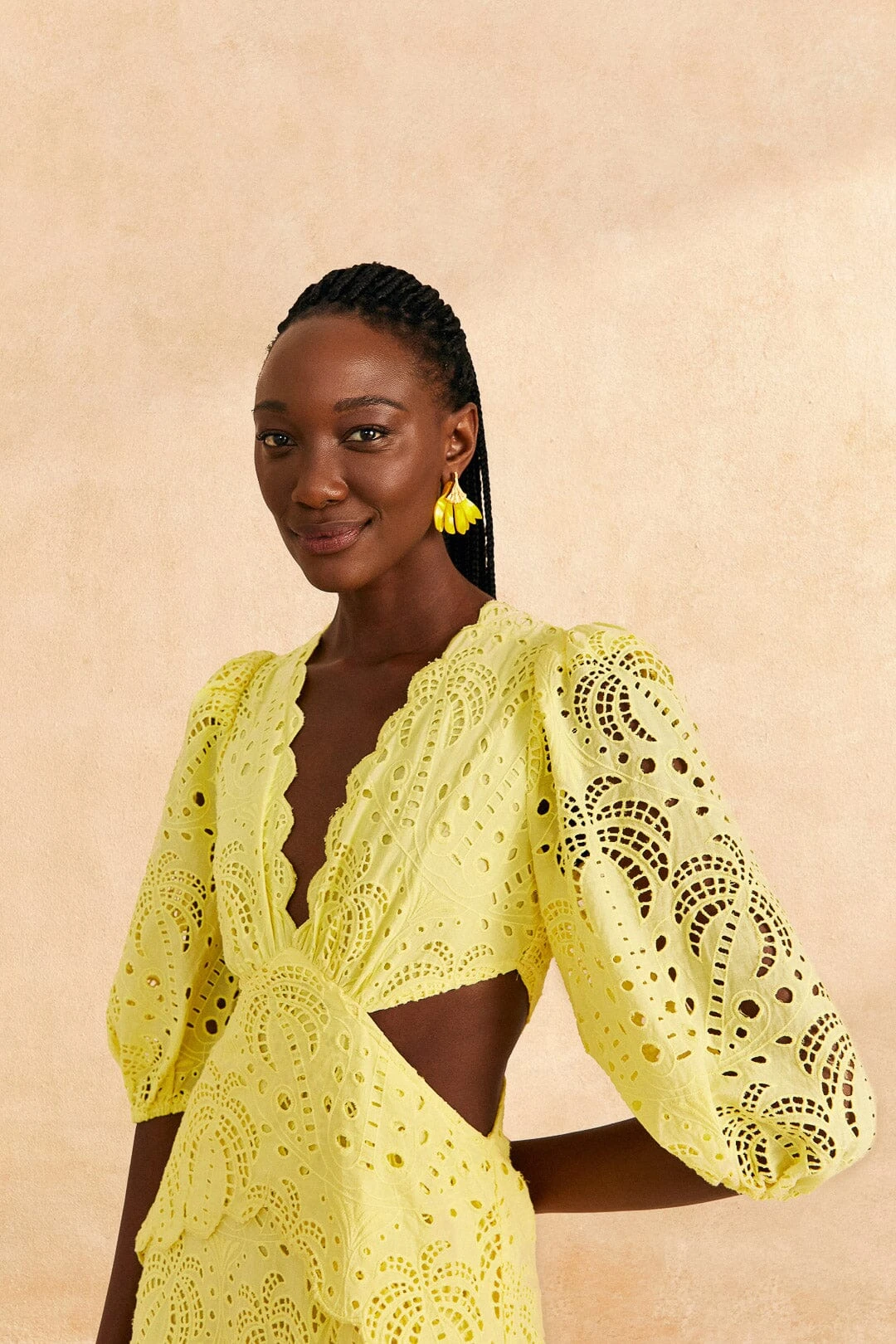 Farm Rio Light Yellow Richelieu Midi Dress 5 Farm Rio Light Yellow Richelieu Midi Dress - Image 3