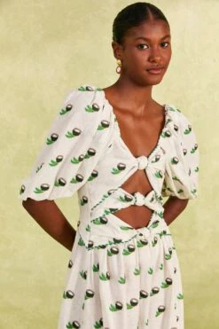 Farm Rio Cross Stitch Coconut Embroidered Midi Dress -Farm Rio Fashion Store 309371 03