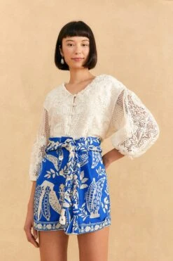 Farm Rio Blue Lace Banana Shorts