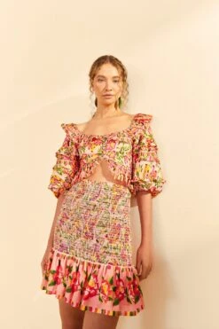 Farm Rio Pink Painted Bananas Smocked Mini Skirt -Farm Rio Fashion Store 309383 02