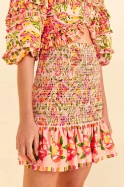 Farm Rio Pink Painted Bananas Smocked Mini Skirt -Farm Rio Fashion Store 309383 03
