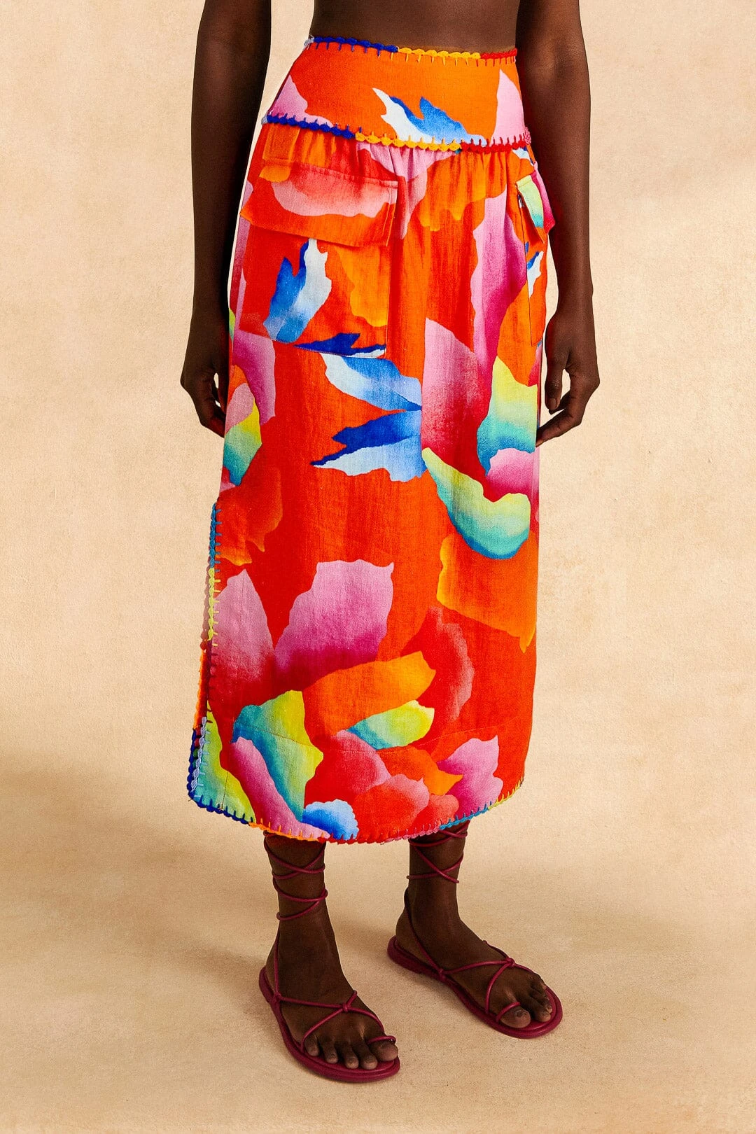 Farm Rio Red Ombre Chita Midi Skirt 5 Farm Rio Red Ombre Chita Midi Skirt - Image 3