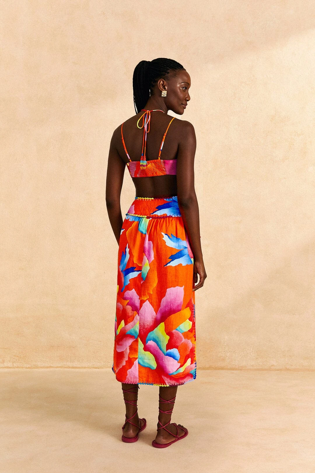 Farm Rio Red Ombre Chita Midi Skirt 6 Farm Rio Red Ombre Chita Midi Skirt - Image 4