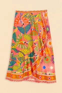 Farm Rio Coral Mixed Graphic Macaws Midi Skirt -Farm Rio Fashion Store 309396 06