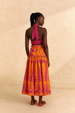 Farm Rio Orange Pineapple Love Organic Cotton Maxi Skirt -Farm Rio Fashion Store 309397 04