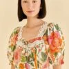 Farm Rio Off-White Macaw Bloom Blouse -Farm Rio Fashion Store 309414 01
