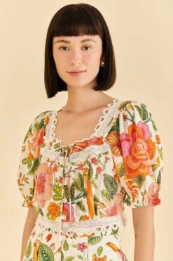 Farm Rio Off-White Macaw Bloom Blouse