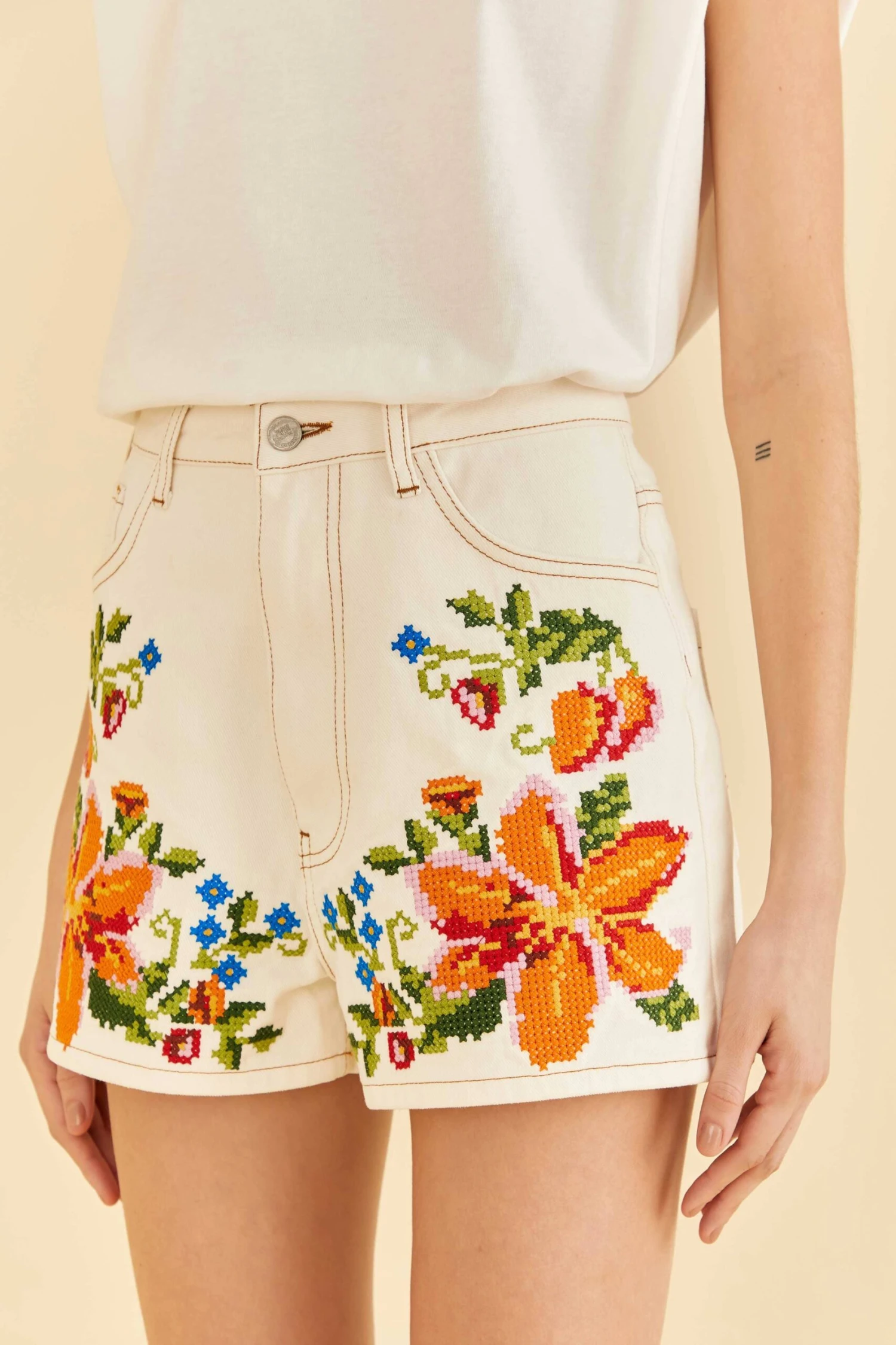 Farm Rio Embroidered Floral Twill Shorts 5 Farm Rio Embroidered Floral Twill Shorts - Image 3