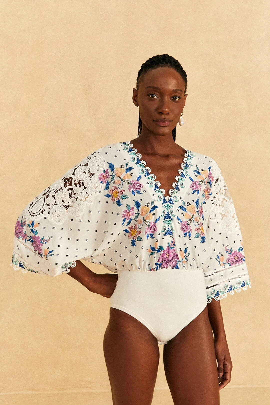 Farm Rio Off-White Romantic Bandanas Bodysuit 4 Farm Rio Off-White Romantic Bandanas Bodysuit - Image 2